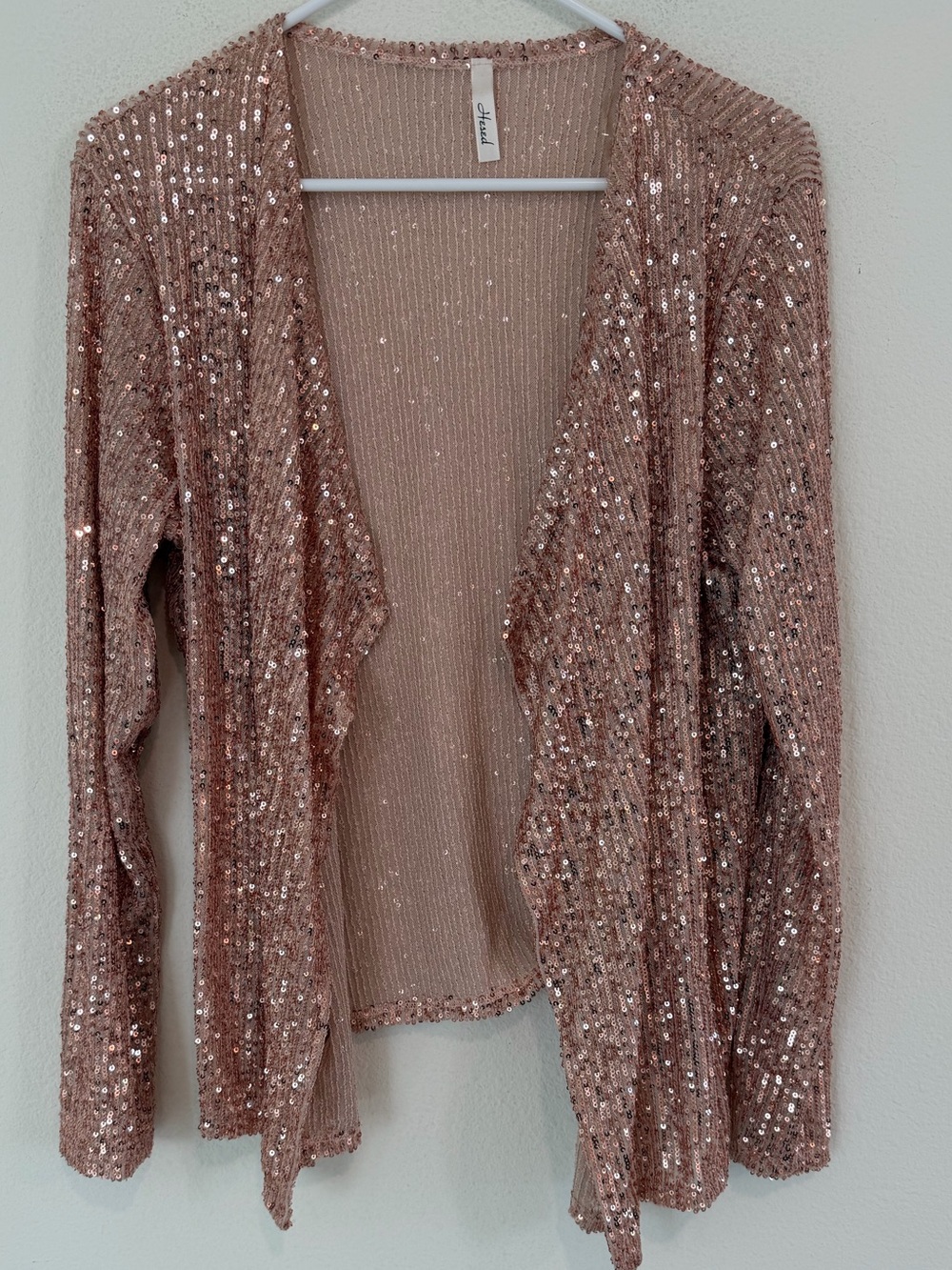 Sequin Open-Front Cardigan in Rose Blush